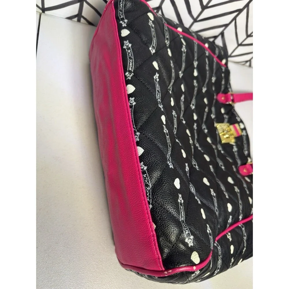 Betsy Johnson New York, NY Black Pink Quilted Satchel Bag